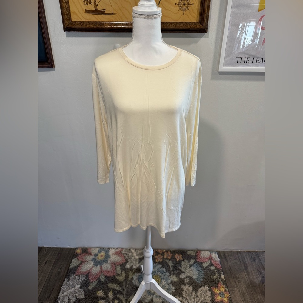 H by Halston women's tunic, 1X, cream, 3/4 sleeve, modal & spandex, silky, NWOT